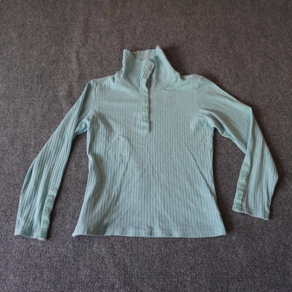 Columbia XCO Womens Small Ribbed Button Up Mock Neck Long‎ Sleeve Pullover Top